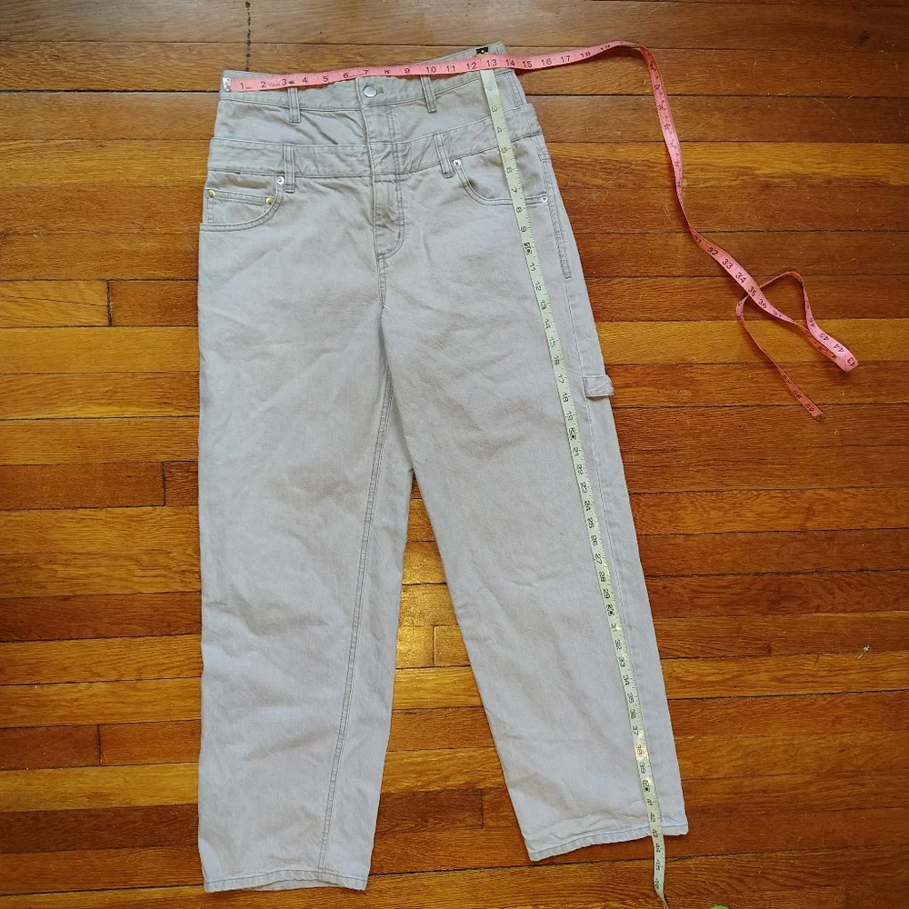 Tibi Grey Denim Double Waisted Sam Jean Size 26 Small Wide Leg Carpenter Jeans - Picture 7 of 9